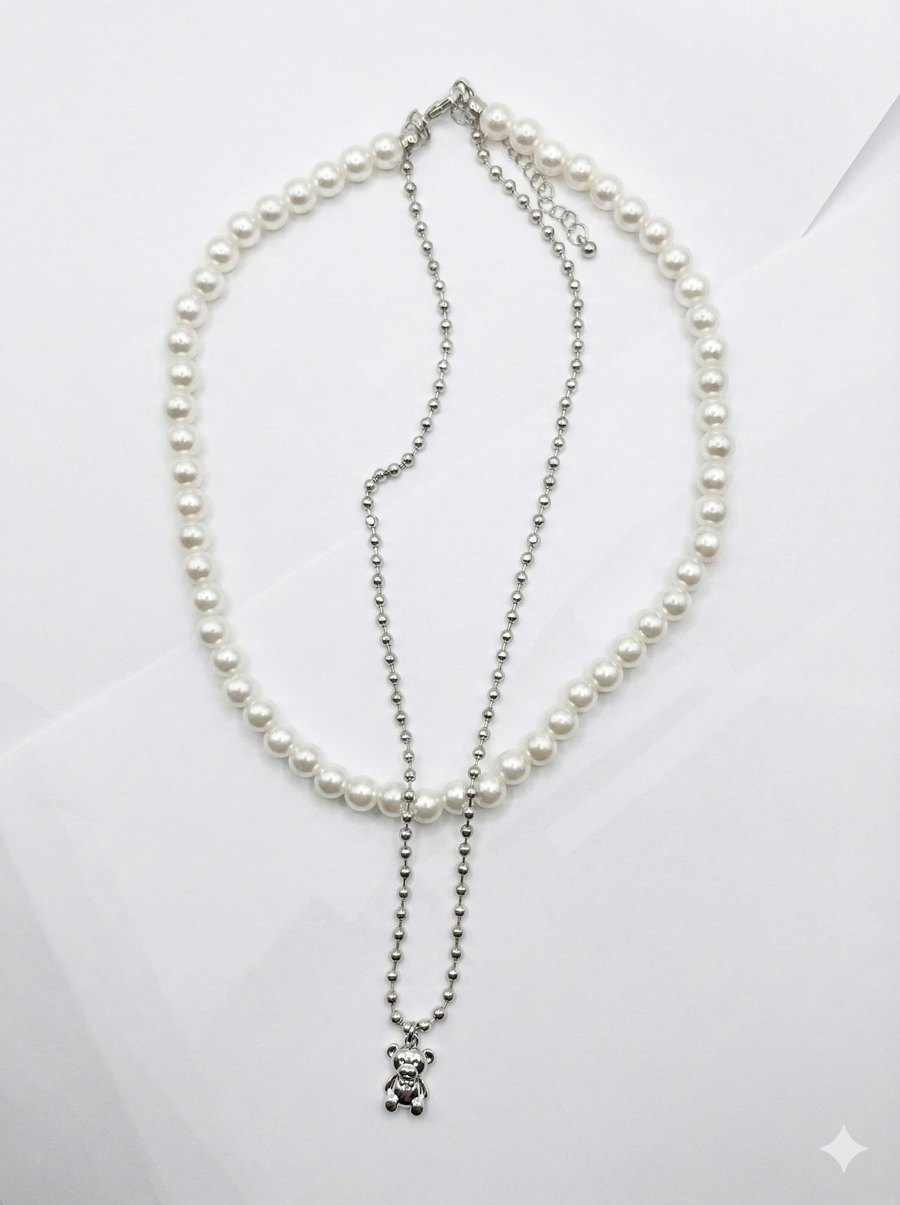 Silver Teddy & Pearls