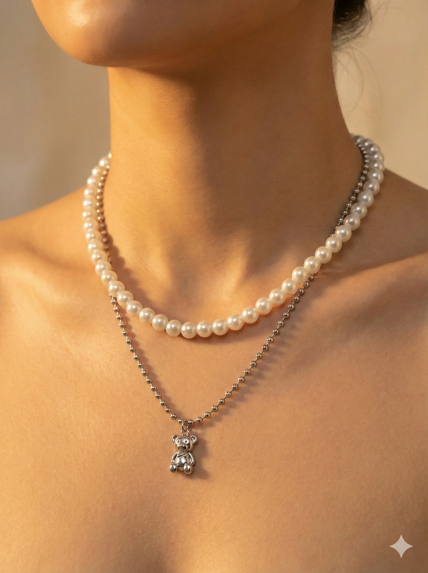 Silver Teddy & Pearls