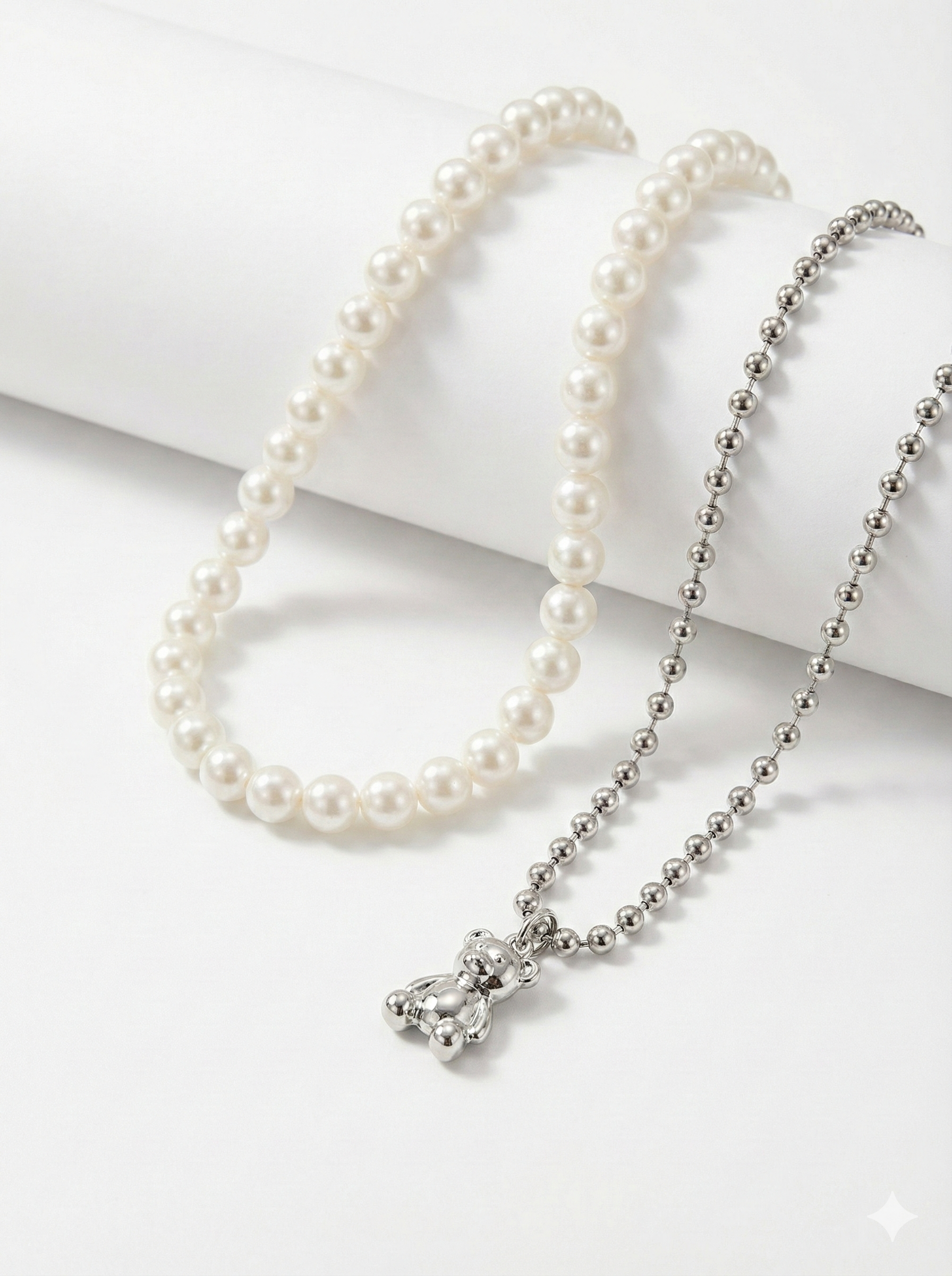 Silver Teddy & Pearls