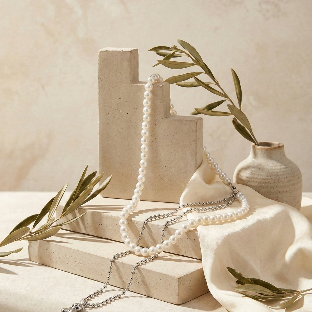 Silver Teddy & Pearls